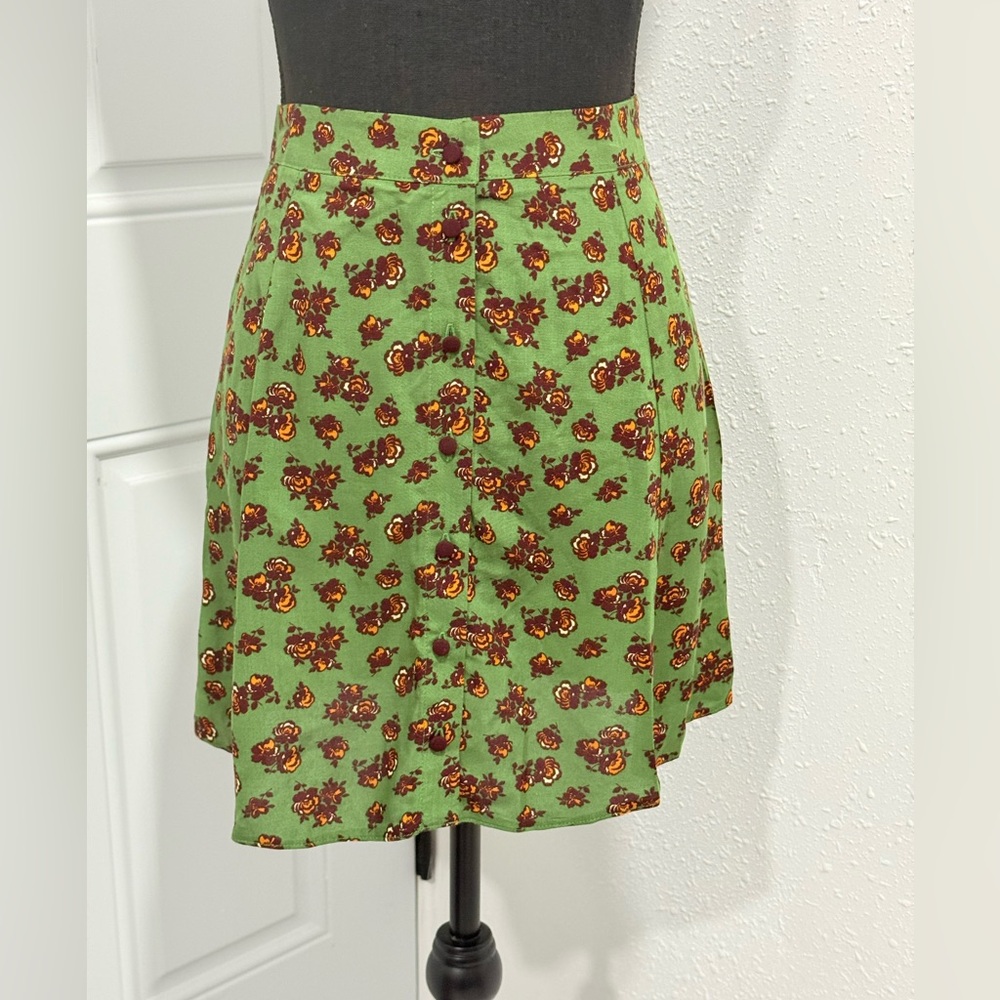 ASOS Green Floral A-Line Skirt 6